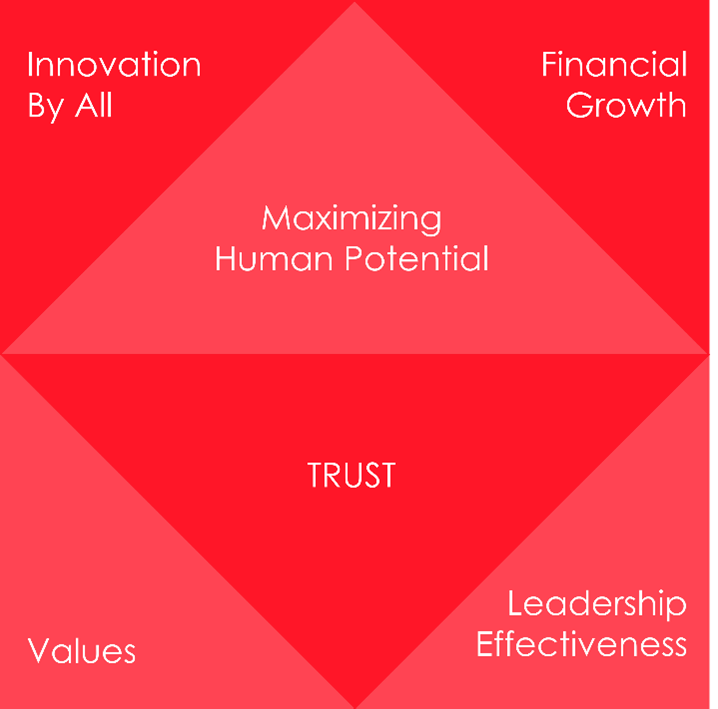 Trust, Maximizing Human Potential, Financial Growth, Innovation By All, Values, Leadership Effectiveness